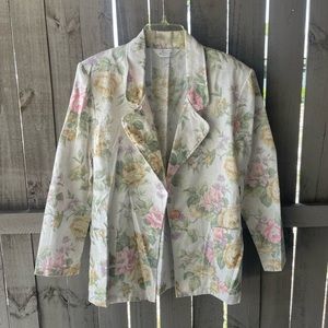 Vintage linen blend floral blazer size large